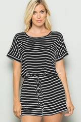 Heimish Striped Round Neck Short Sleeve Romper - Stylish & Comfortable One-Piece Outfit
