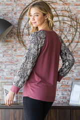 Heimish Snakeskin Print Raglan Sleeve Half Button Women's Top