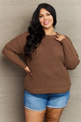 Zenana Plus Size High Low Waffle Knit Sweater - Chic & Cozy Fall Essential