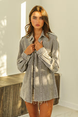 BiBi Women's Button Up Corduroy Shacket - Trendy Retro Style for Layering