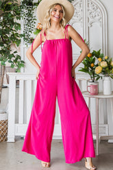 Veveret Women's Pocketed Spaghetti Strap Wide Leg Jumpsuit - Chic & Versatile Fashion