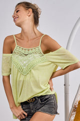 BiBi Women's Front Crochet Lace Top with Adjustable Straps - Elegant and Versatile