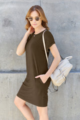 Basic Bae Full Size Round Neck Short Sleeve Dress with Pockets - Casual Comfort with Style