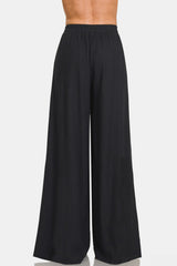 Zenana Women's Pleated Linen Blend Wide Leg Pants - Chic & Breathable