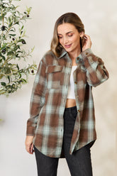 Women's Plaid Dropped Shoulder Shirt - Casual Long Sleeve Blouse