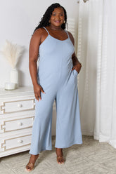 Chic Spaghetti Strap V-Neck Jumpsuit with Pockets - Perfect for Night Out