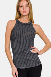 Zenana Women's Ribbed Grecian Neck Tank Top - Versatile and Elegant