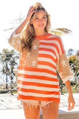 BiBi Patriotic American Flag Knit Top - Round Neck Style