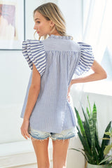 First Love Women's Striped Flutter Sleeve Blouse - Trendy Multi-Striped Top