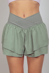 VERY J Women's V-Shaped High Waist Layered Active Shorts - Flattering & Functional Athletic Wear