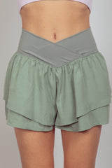 VERY J Women's V-Shaped High Waist Layered Active Shorts - Flattering & Functional Athletic Wear
