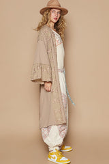 Elegant POL Flower Lace Trim Open Front Longline Cardigan for Women - Perfect Layering Piece