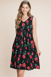 BOMBOM Floral Ruched Tank Dress - Chic Summer Style
