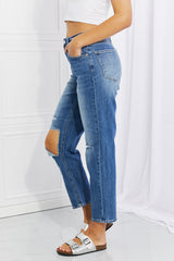 RISEN Full Size Emily High Rise Relaxed Distressed Cropped Jeans