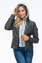 YMI Women's Faux Layered Jacket with Fuzzy Hood & Double Zipper - Stylish & Warm Outerwear