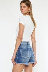 Kancan Women's High Rise Raw Hem Denim Shorts - Button Fly