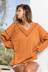 BiBi Textured Exposed Seam Drop Shoulder Knit Top - Chic & Casual Style