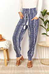 Geometric Print Tassel High-Rise Pants with Pockets - Urban Style