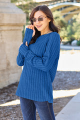 Basic Bae Full-Size Ribbed Round Neck Long Sleeve Knit Top - Comfortable & Stylish