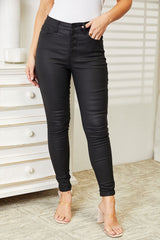 Kancan High Rise Black Coated Ankle Skinny Jeans - Trendy Fit & Sleek Style