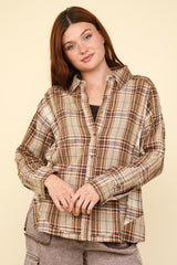 Chic Fall Fashion: VERY J Women's Contrast Plaid Raw Edge Shirt