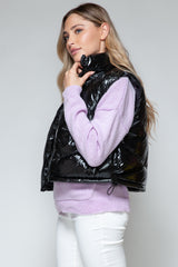 Snobbish Shiny Quilted Turtleneck Vest - Stylish Zip-Up Outerwear