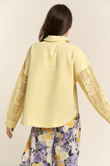 J.NNA Elegant Lace Long Sleeve Waffle Shirt - Button Down Women's Blouse