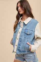 Annie Wear Women's Collared Neck Double Placket Denim Jacket - Stylish & Versatile
