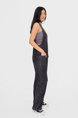Mono B Women's Vintage V-Neck Cotton Overalls with Pockets - Mineral Washed