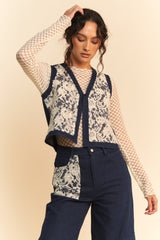 Davi & Dani Lace Patch Open Front Denim Vest - Trendy Layering Apparel