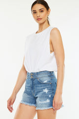 Kancan Full Size High Rise Raw Hem Denim Shorts for Women - Trendy Summer Fashion
