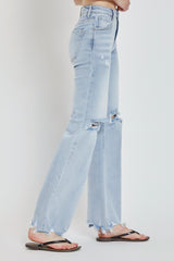 RISEN Women's High Rise Distressed Wide Leg Jeans with Raw Hem - Trendy & Comfortable Denim