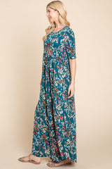 BOMBOM Women's Printed Shirred Maxi Dress - Stylish & Comfortable