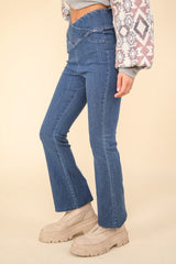 VERY J Crossover Waist Stretchy Flare Denim Leggings - Stylish & Comfortable Fit