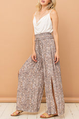 Trendy Printed Smocked Waist Slit Wide Leg Pants - Comfort & Style