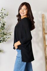 Zenana Full Size Round Neck High-Low Slit Knit Top - Stylish & Comfortable Women's Top