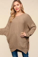 Haptics Asymmetric Side Slit Sweater with Textured Knit