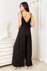 Trendy Full Size Soft Rayon Wide Leg Jumpsuit with Tied Spaghetti Straps