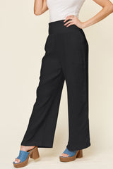 Double Take Full Size Smocked Waist Wide Leg Cotton Pants