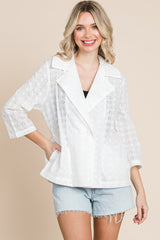 Culture Code Double Breasted Cotton Eyelet Jacket with Convenient Pockets