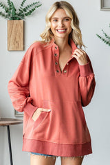 Chic Women's Grommet Split Neck Sweatshirt with Kangaroo Pocket - First Love