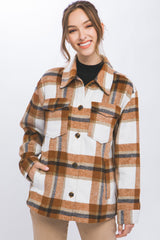 Love Tree Women's Plaid Button-Up Shacket - Cozy Shirt Jacket for Fall