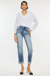 Kancan High Rise Cuffed Straight Jeans - Versatile Denim Essential