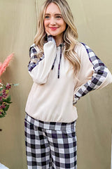 Stylish Comfy Hooded Top & Trendy Plaid Pants Lounge Set | Perfect Home & Errands Wear