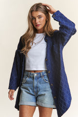 J.NNA Rhombus Stitched Denim Shacket - Stylish Button-Up Layer