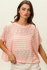 BiBi Braid Striped Round Neck T-Shirt - Chic Short Sleeve Top