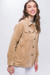Love Tree Corduroy Button-Up Jacket with Cozy Sherpa Lining