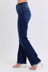 Judy Blue Full Size Raw Hem Straight Leg Jeans - Versatile & Fashionable Denim