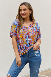 Trendy Multicolored Dolman Flowy Top – Relaxed Fit V-Neck Blouse