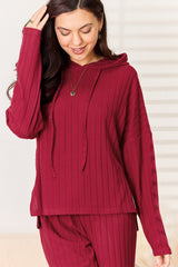 Basic Bae Full Size Ribbed Hooded Top & Pants Set - Trendy Lounge Wear